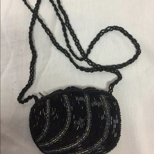 Beaded Change Purse Black W/ Beaded Shoulder Strap